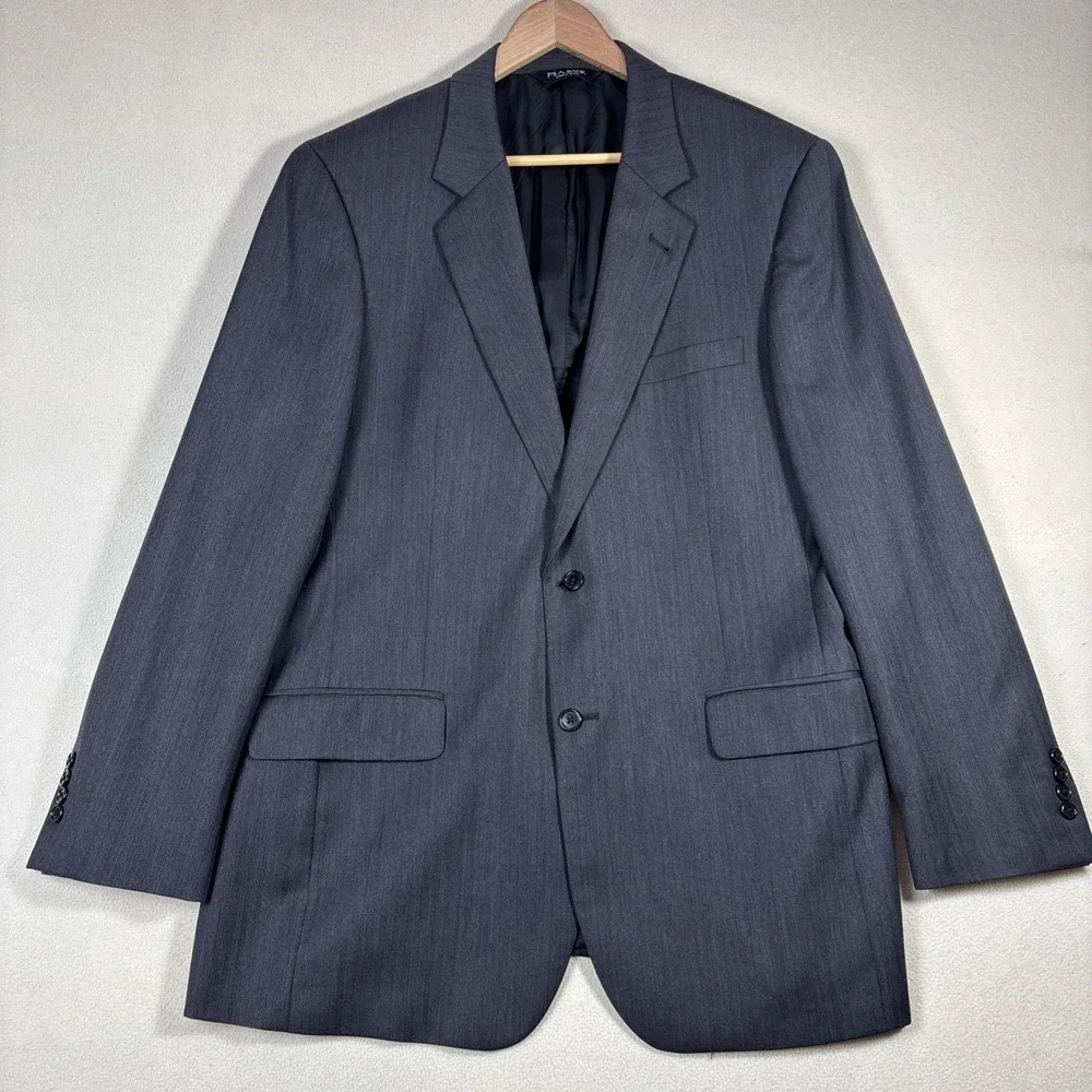 Jos A Bank Signature 2 Piece Suit Mens 43L/36W Gray Plaid 100% Wool Jacket Pants